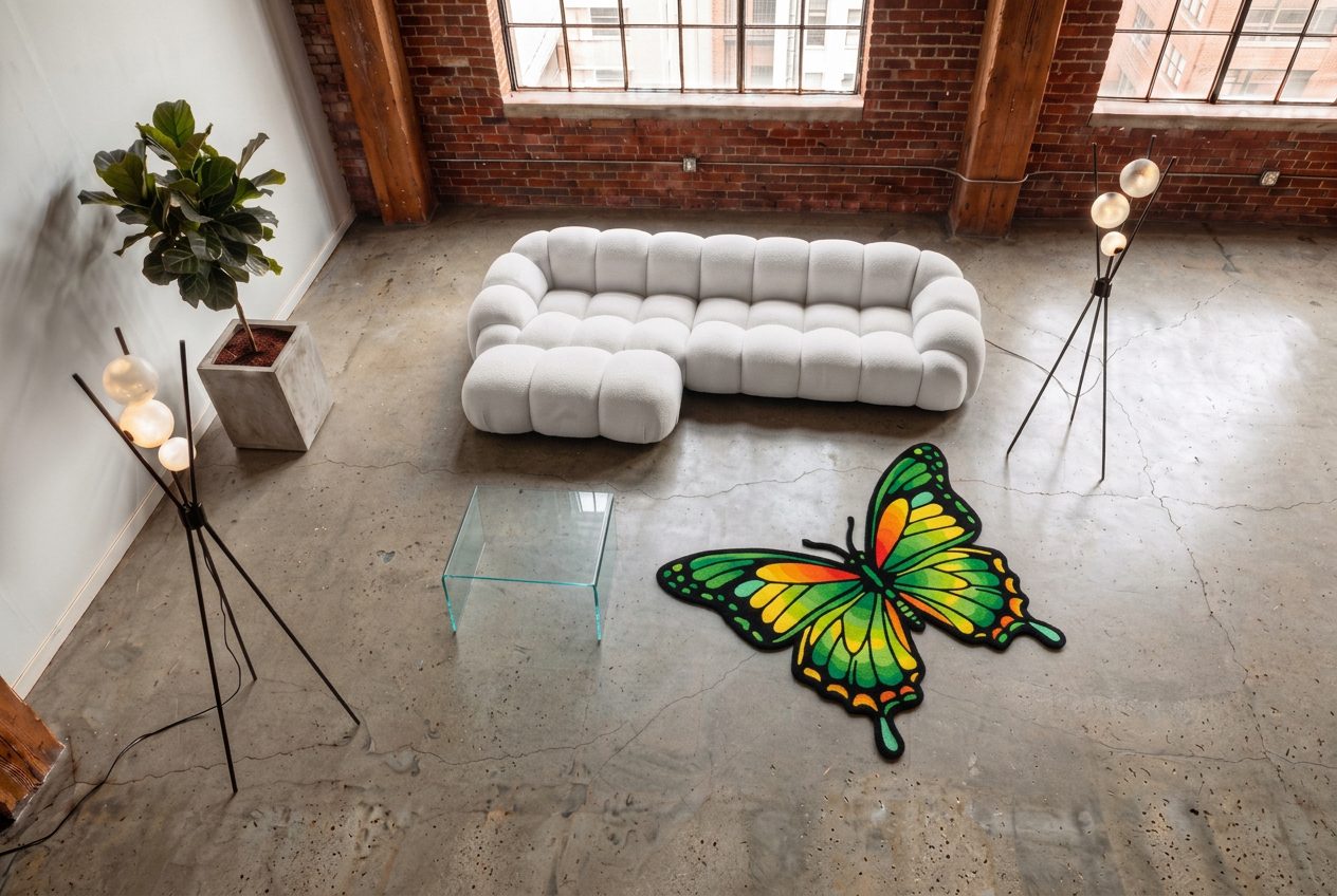 Butterfly rug in studio interior
