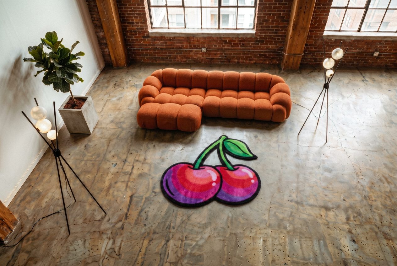 Cherry rug in studio interior