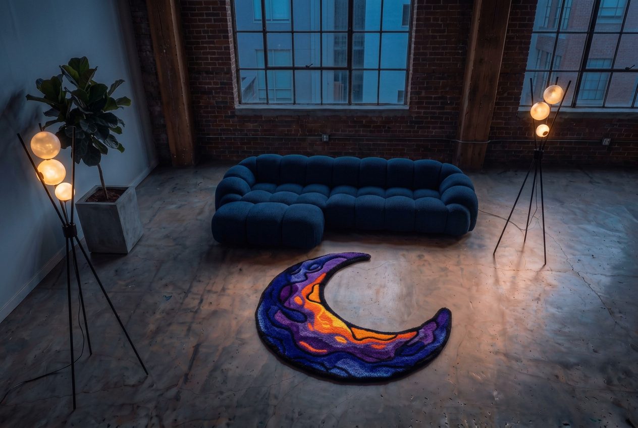 Moon rug in studio interior